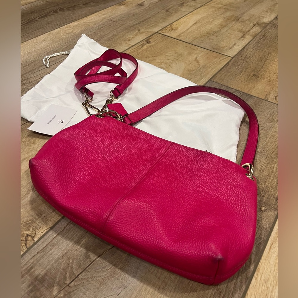 Coach Magenta Leather Shoulder Bag with Crossbody Strap - Picture 7 of 10